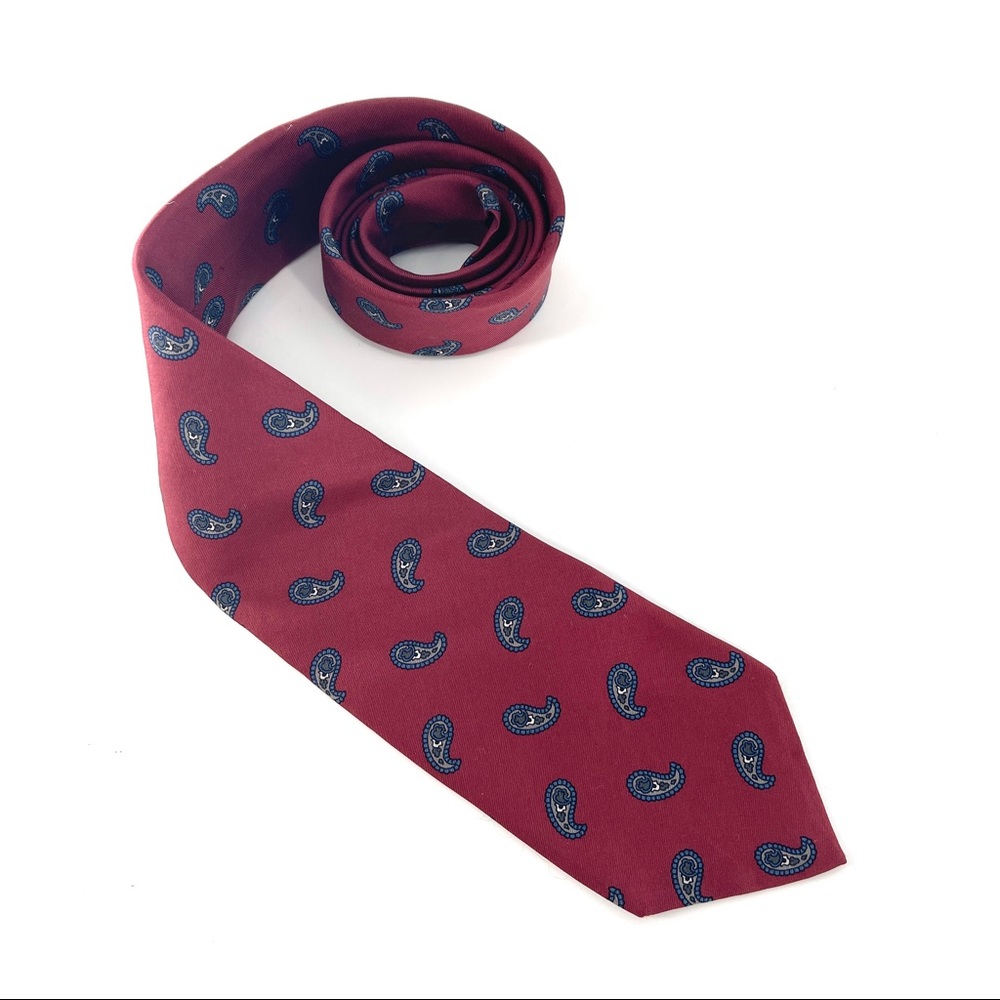 Ferrell Reed for Nordstrom Red & Blue Paisley Print 100% Silk Hand Printed